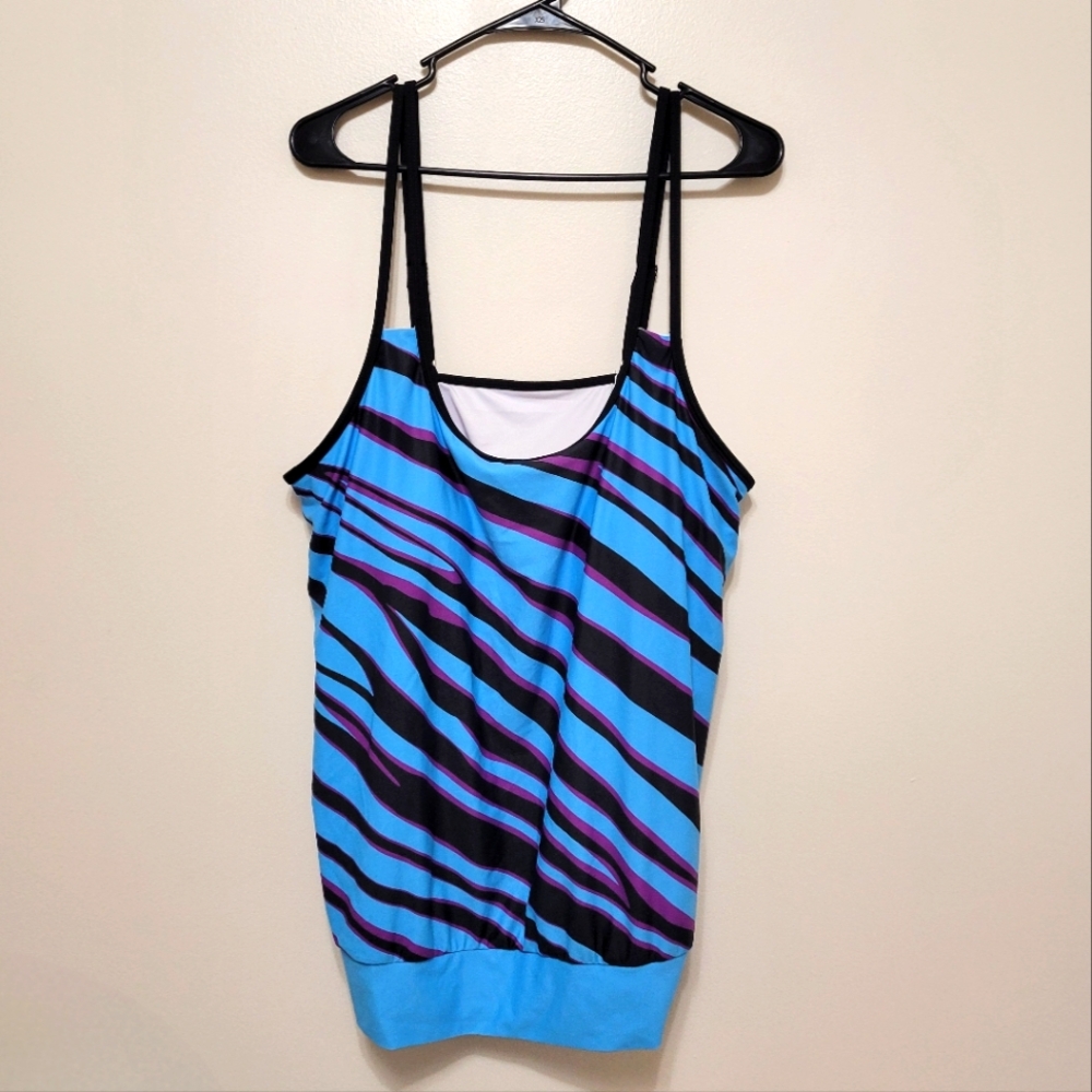 B2Prity Blue And Black Stripe Tankini Top